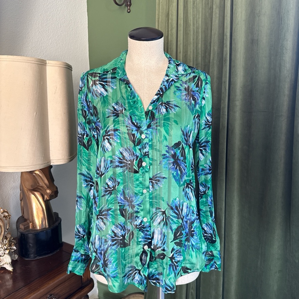 Banana Republic Green and Blue Floral Button Down Shirt